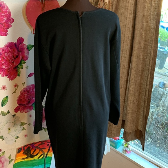 Vintage The Very Thing! Solid black long sleeve casual midi shift dress Size M/P - Picture 6 of 17